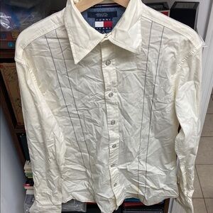 Vintage Tommy Hilfiger Jeans Cream Men's Long Sleeved Button Shirt